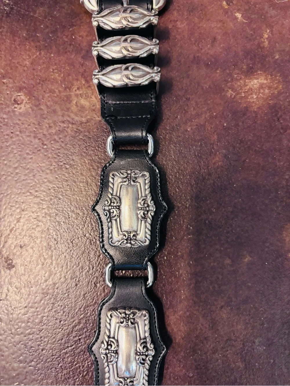 Black Leather Western Concho Belt with Silver Accents